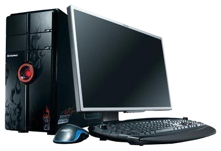 Image d'un ordinateur fixe complet avec souris unité et écran représenatant un pc de profil gamer